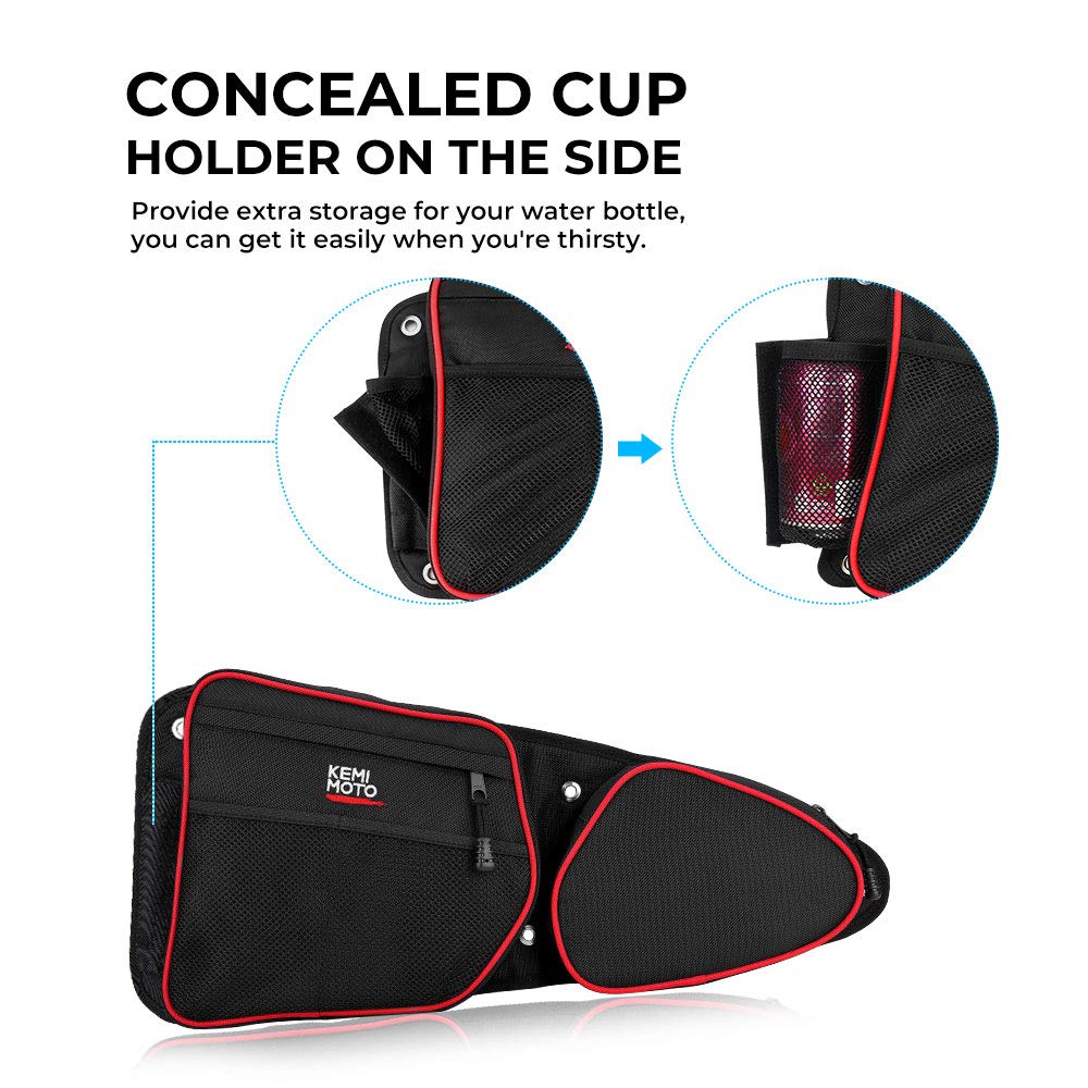 Kemimoto Door Bags Compatible With Rzr, 2023 Upgraded Zipper Storage Bags With Cup Holder And Removable Knee Pad Compatible With
