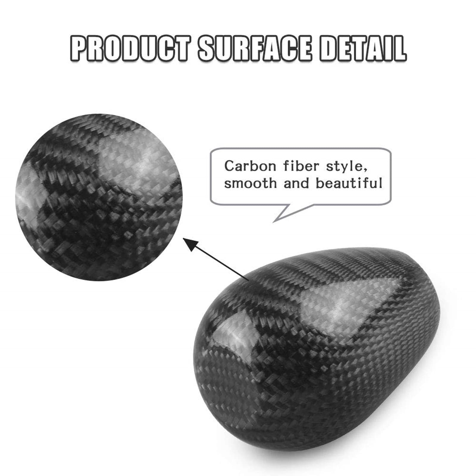RYANSTAR Carbon Fiber Shift Knob with Adapters, Black Oval Ball Stick Shifter Knobs Compatible with Infiniti Lexus Mazda Mitsubi
