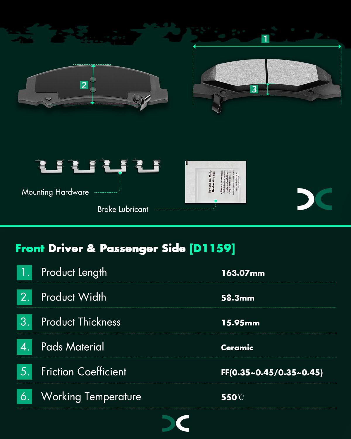 Scitoo D1159 Front Ceramic Brake Pads Sets Fit For Buick Allure/Lacrosse/Lucerne,For Cadillac Dts 06-11,For Chevy Impala 06-13,F