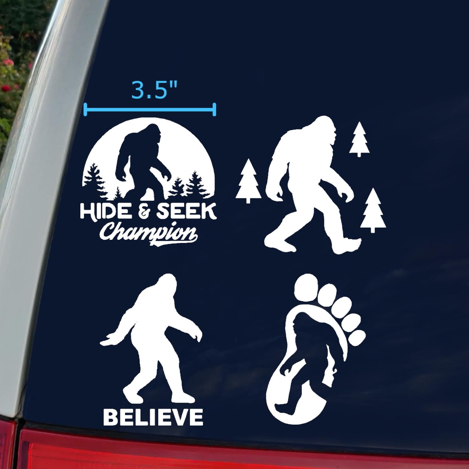 Sasquatch, Bigfoot, Hide And Seek Champion Decals (White, Small ~3.5'')