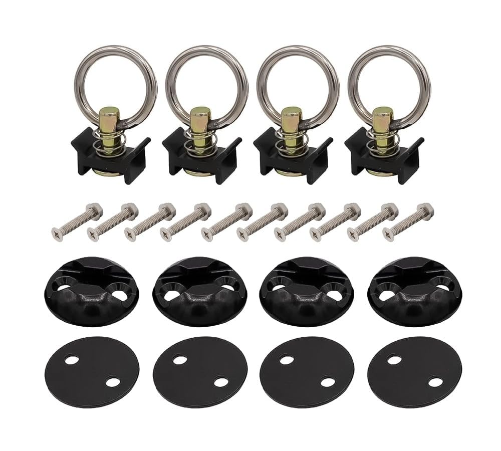 Mytee Products 22 Pieces Black L-Track Tie Down Kit With 2' Round Anchor Point For Trucks Or Trailers To Tie Down Your Boat, Utv, Atv, Motorcycle, Lawnmower
