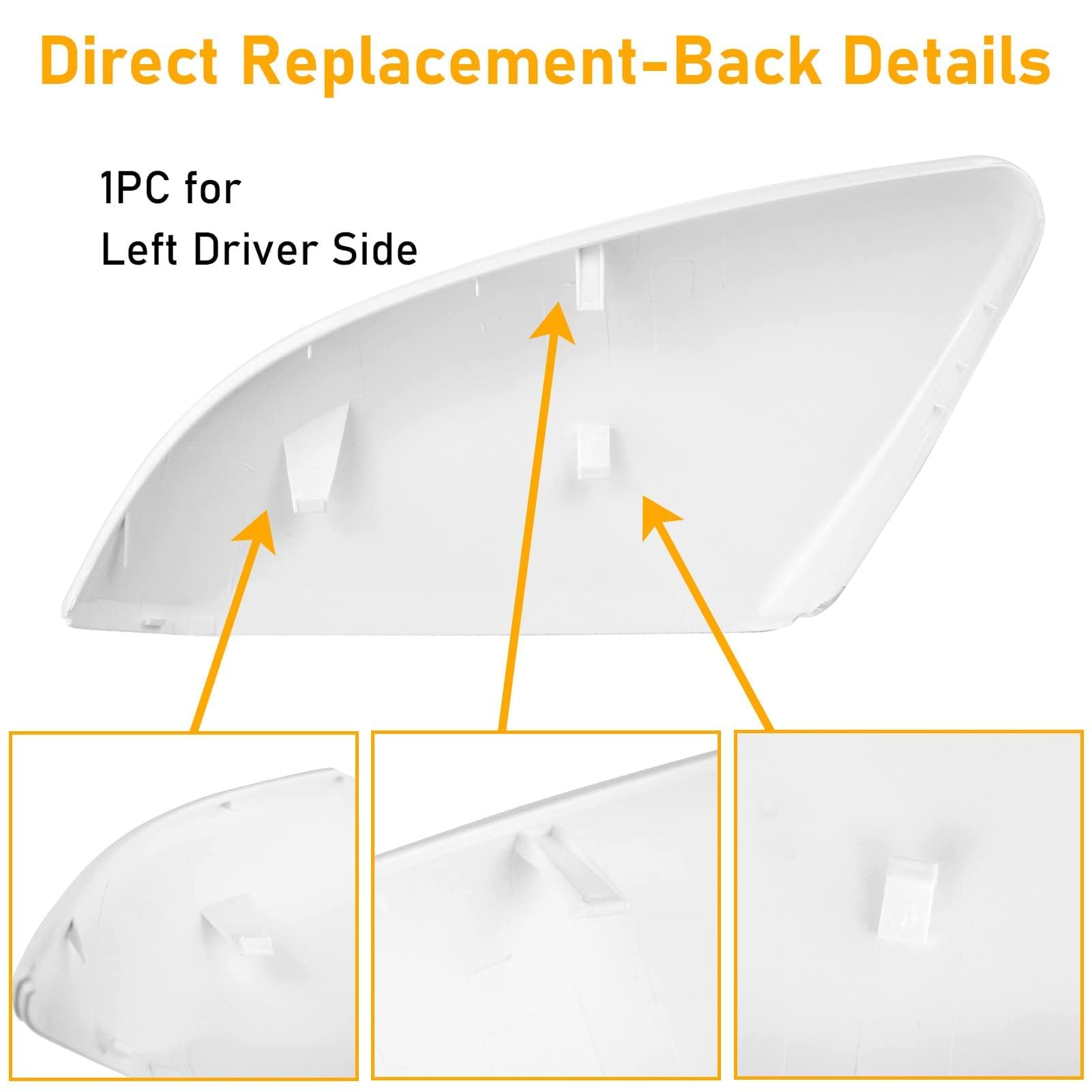 Moonlinks Right Side Mirror Cover Replacement for 2016-2021 Honda Civic - Platinum White Pearl, 10th Gen Civic, 2019-2022 Insight