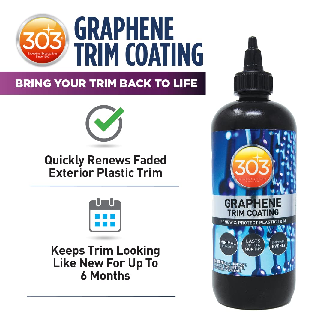 303 Products Graphene Trim Coating - Hydrophobic Graphene Coating - Uv Protectant Coating - 6 Months Of Protection - Darkens And Renews Plastic Trim - Non-Greasy - 8 Oz (30249)