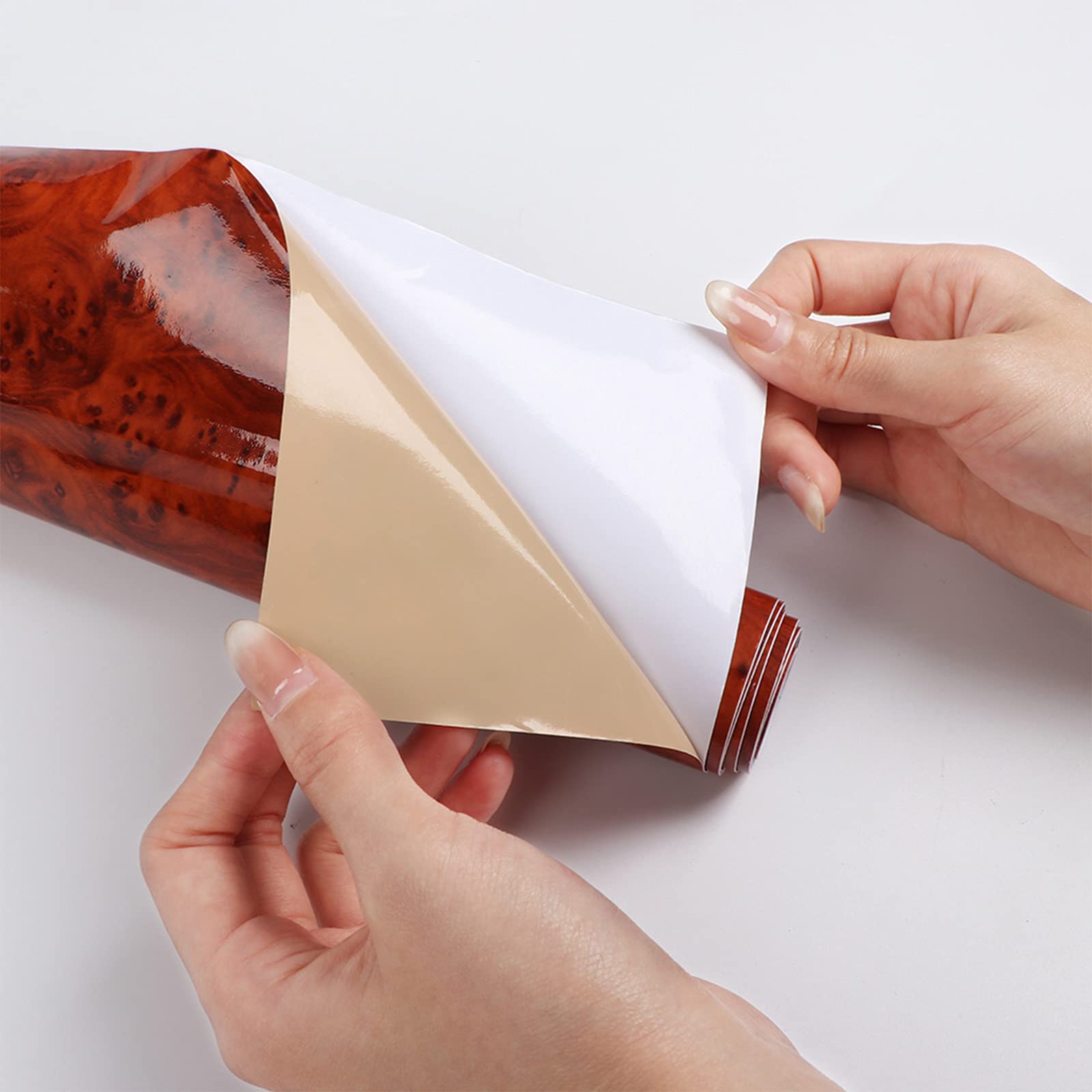 GreceYou High Glossy Wood Grain Vinyl Wrap Sticker Decal Car Internal Wraps Self Adhesive DIY Film, Waterproof Wrap Roll Without