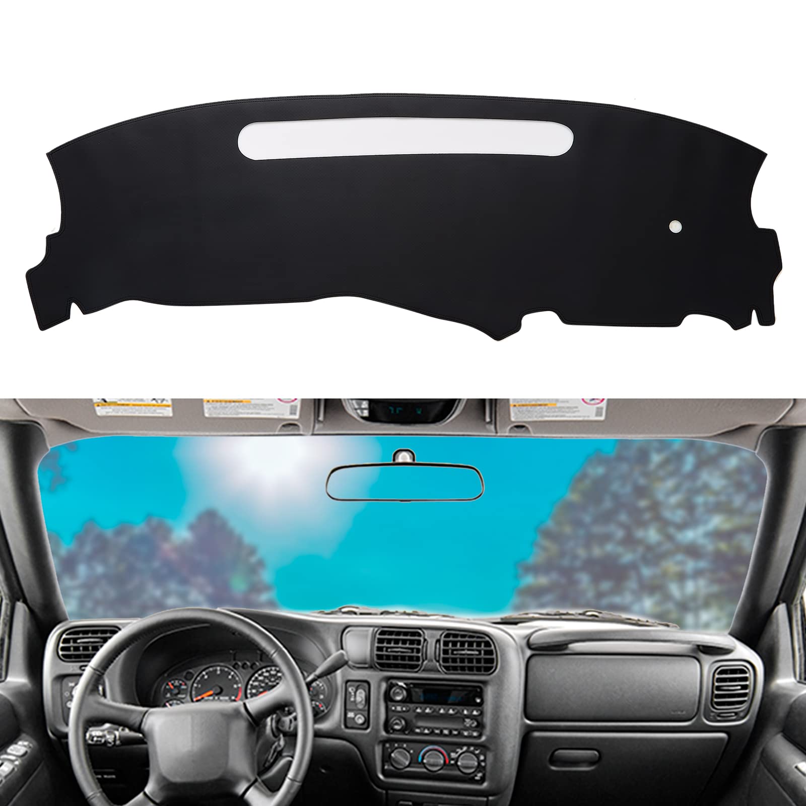 Berksyde Dashboard Dash Mat Cover Leather Dashboard Pad Compatible For 98-01 Jimmy,98-04 S10 Sonoma,98-05 Blazer(Black)