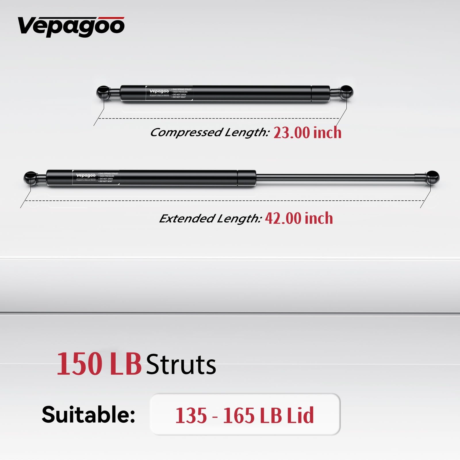 Vepagoo 42 Inch Gas Strut 150Lb/667N Heavy Duty Lid Gas Struts Shock Lift Support Spring For Tonneau Cover Rv Kitchen Door Truck