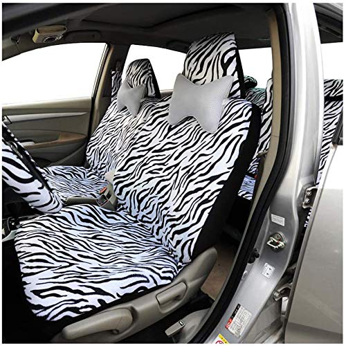 Autofan Zebra Car Seat Covers For Full Set With 2 Seat Belt Pads & Universal 15 Inch Steering Wheel Cover Fit For Cars, Trucks,