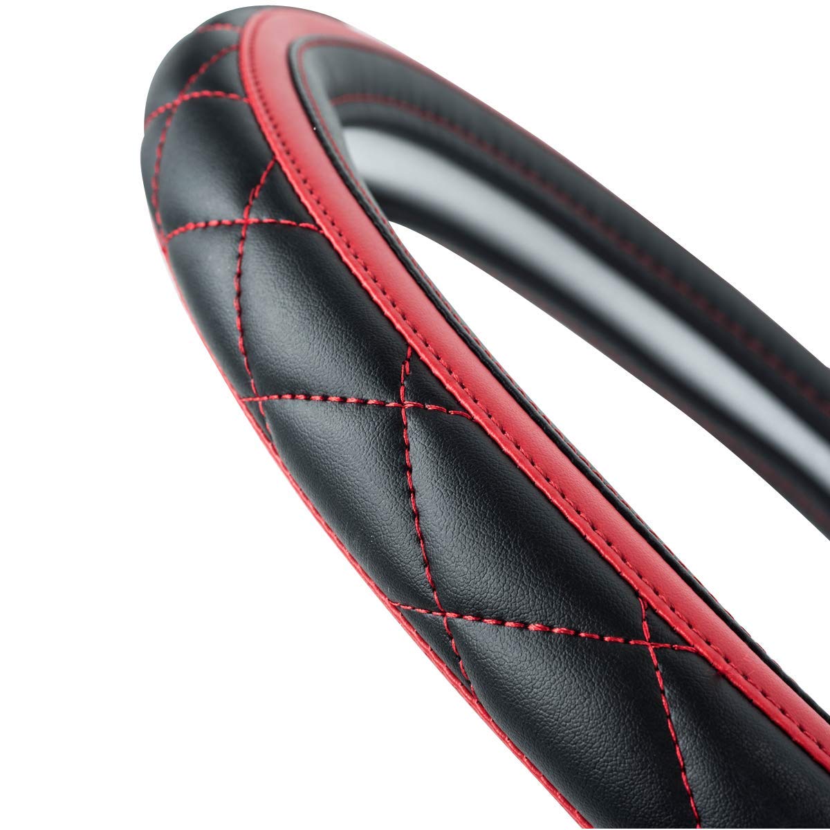 Car Pass Sporty Quilting Leather Universal Fit Steering Wheel Cover,Fit For Suvs,Vans,Sedans,Trucks For 14.7'' To 15'' (Black &