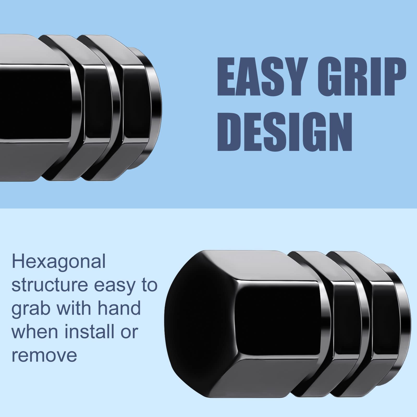 50 Pcs Tire Valve Stem Caps Black Hexagon Tire Valve Caps For Car Tires Universal Heavy-Duty Stem Covers For Car Leak Proof Aluminum Alloy Stem Cover For Suv Truck Bike Bicycle Motorcycles Wheel