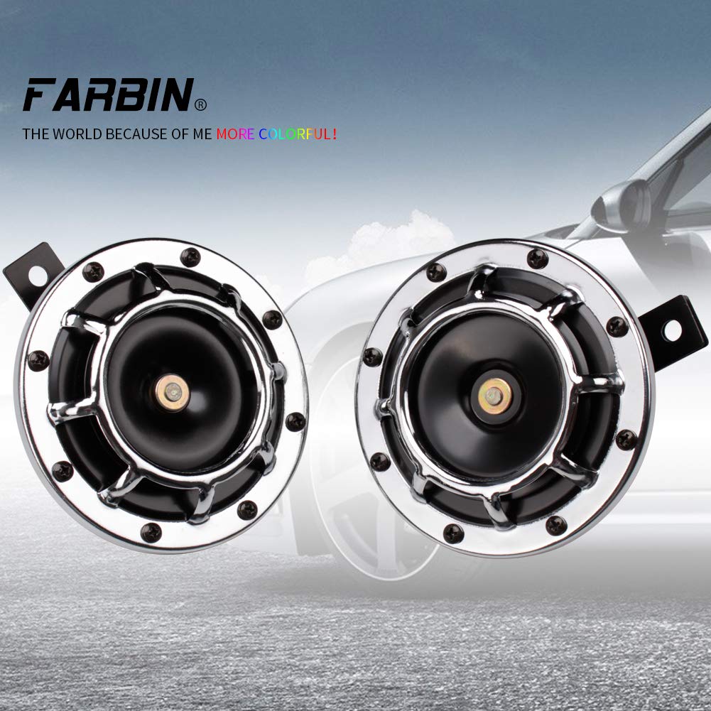 FARBIN Motorcycle Horn Loud Car Horn with 12-Tone Controller 12V Motorcycle Horns High/Low Tone Metal Twin Horns Kit with Protec