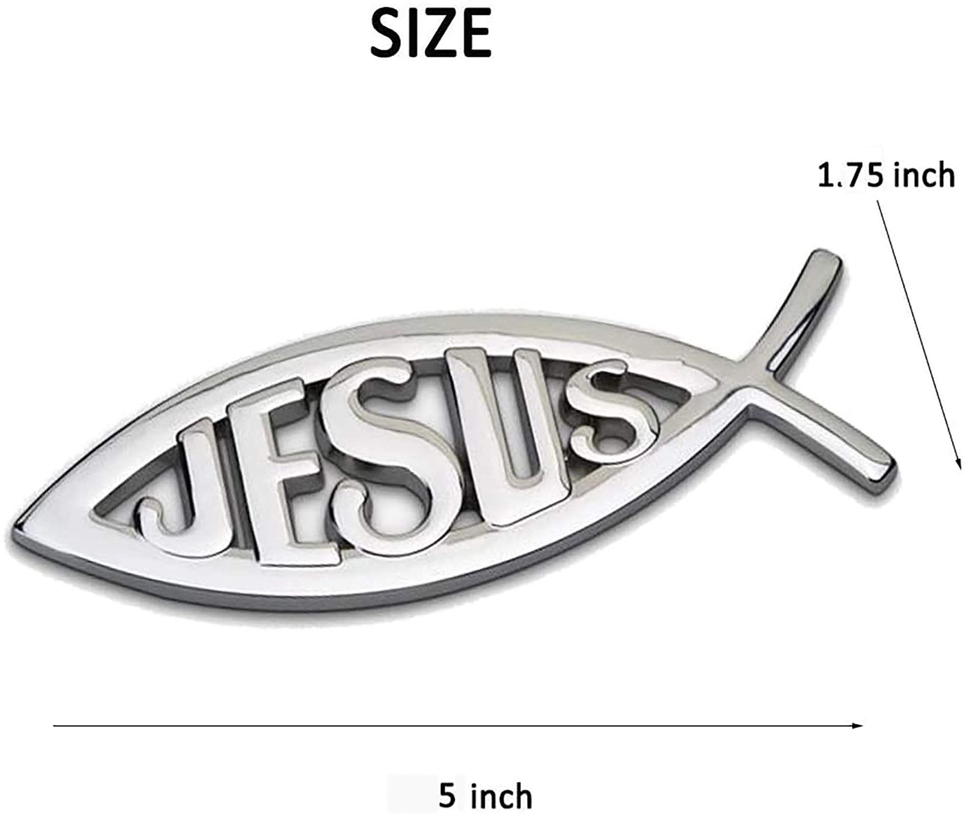 Meetcute 2Pcs Jesus Fish Decal Sticker Silver,3D Car Chrome Decal Emblem Sticker Religious God For Jesus Christian Fish Symbol