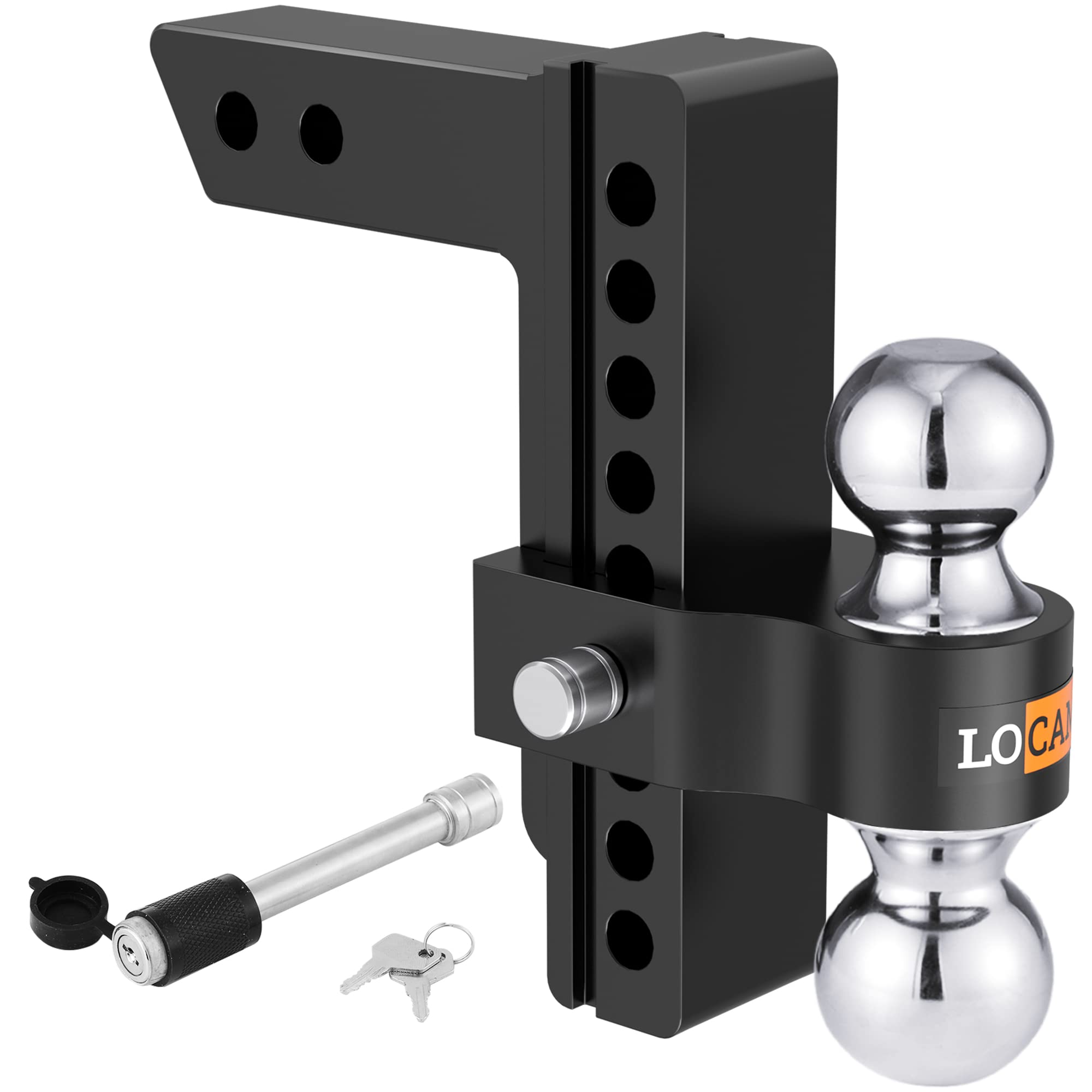 Locame Adjustable Trailer Hitch, Fits 2-Inch Receiver, 8-Inch Drop/Rise Aluminum Drop Hitch,12,500 Lbs Gtw-Tow Hitch For Heavy Duty Truck With Double Stainless Steel Locks, Black, Lc0018