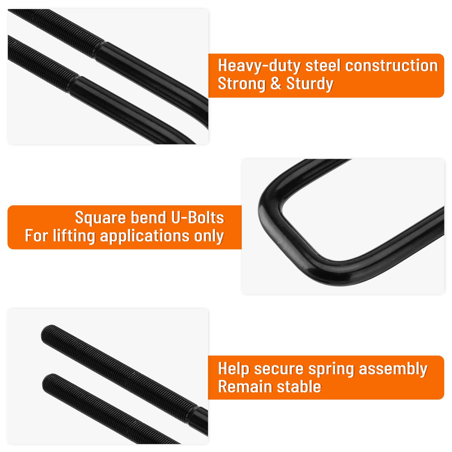 Racewill 4pcs Extended Square Bend U-Bolts 8.5'' Long x 2.5'' Wide x 9/16'' Threads with Hardware