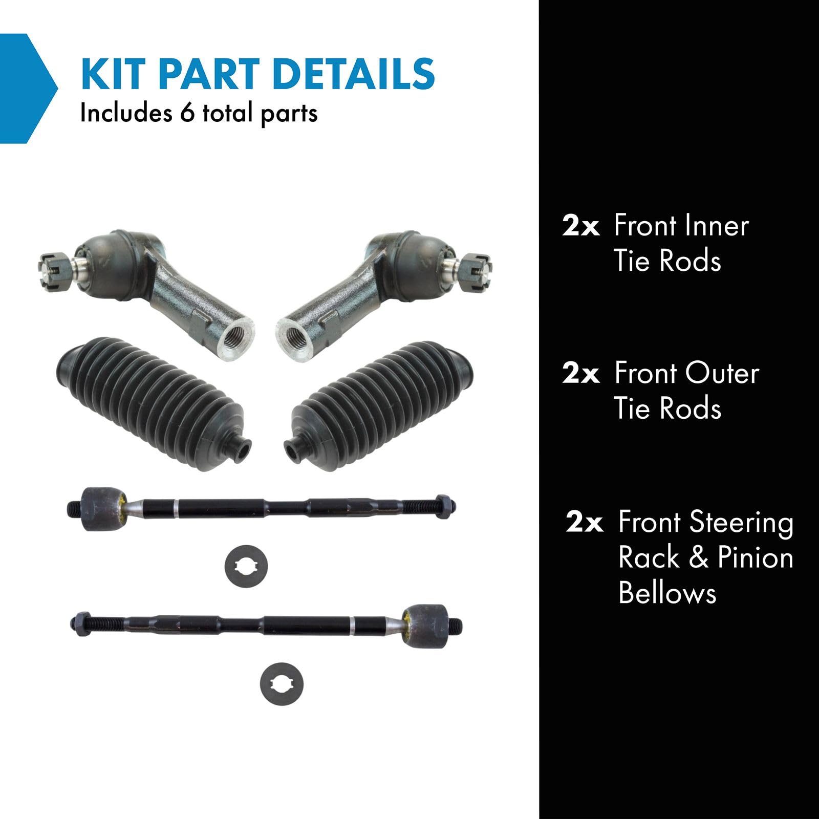 Trq Front Steering Kit Steering Rack & Pinion Bellow Tie Rod Compatible With 2011-2017 Honda Odyssey