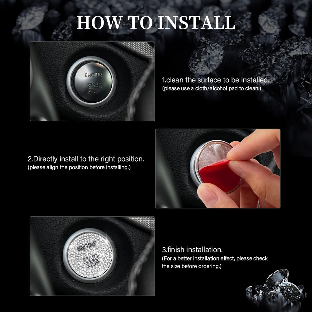 LECART Bling Engine Start Stop Button Cover for Mercedes-Benz, Metal Ignition Sticker, Model LECART-90, Ignition Cover, Color: Silver