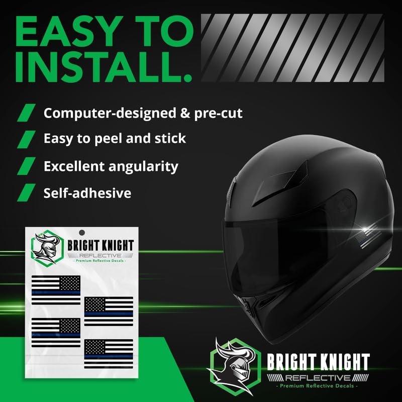 Bright Knight Reflective Flag Sticker, 2'' X 1'' Blue American Flag Sticker Mirrored 2 Pair Retro-Reflective Vinyl, Made In Usa