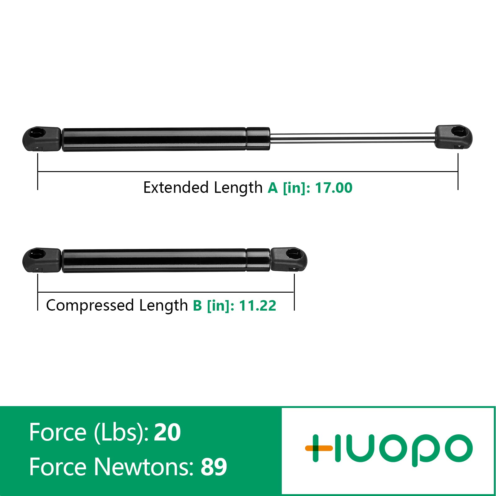 C16-15645 17 Inch 20Lb/89N Gas Struts Shocks Spring Lift Support For Leer Camper Shell Topper Rear Windows Door Truck Cap Toolbox Canopy Struts Replacement Part, C1615645, Set Of 2 By Huopo