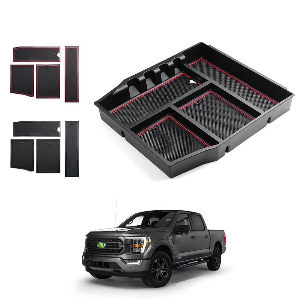 Autorder Center Console Organizer For Ford F-150 F150 2025 2024 2023 2022 2021 Accessories Armrest Storage Box Secondary Insert Tray With 2 Color Mats