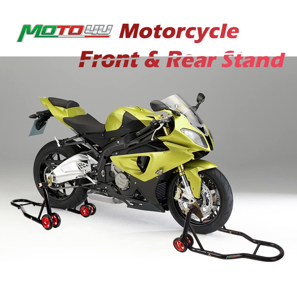 Moto4U Motorcycle Front & Rear Stand, Front Rear Combo Stand Universal Wheel Lift Stand Swingarm Spool Lift Stand Paddock Stand