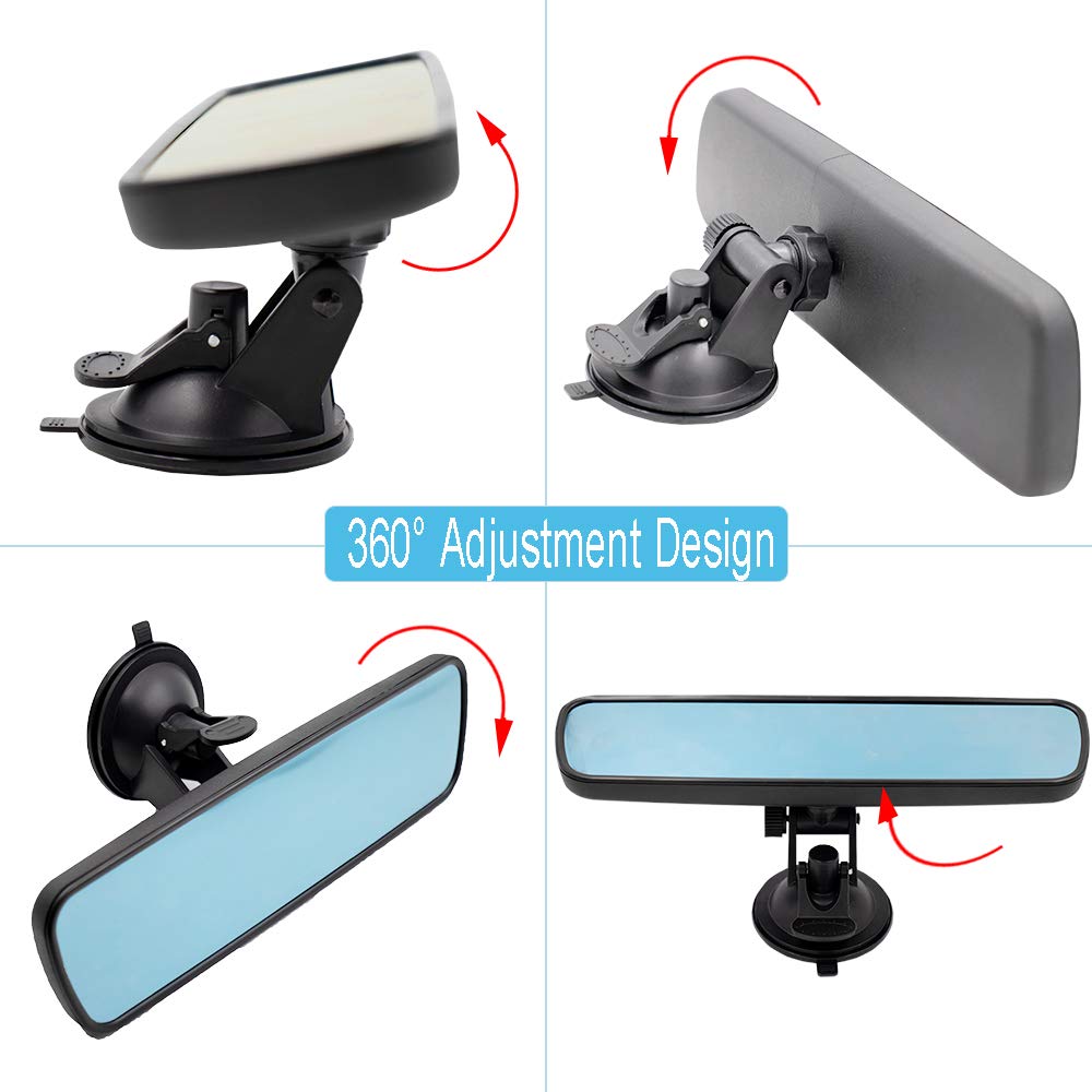 Anti-Glare Rear View Mirror,Lecamebor Blue Hd Universal Car Interior Rear View Mirror With Adjustable Suction Cup (360 Adjustabl