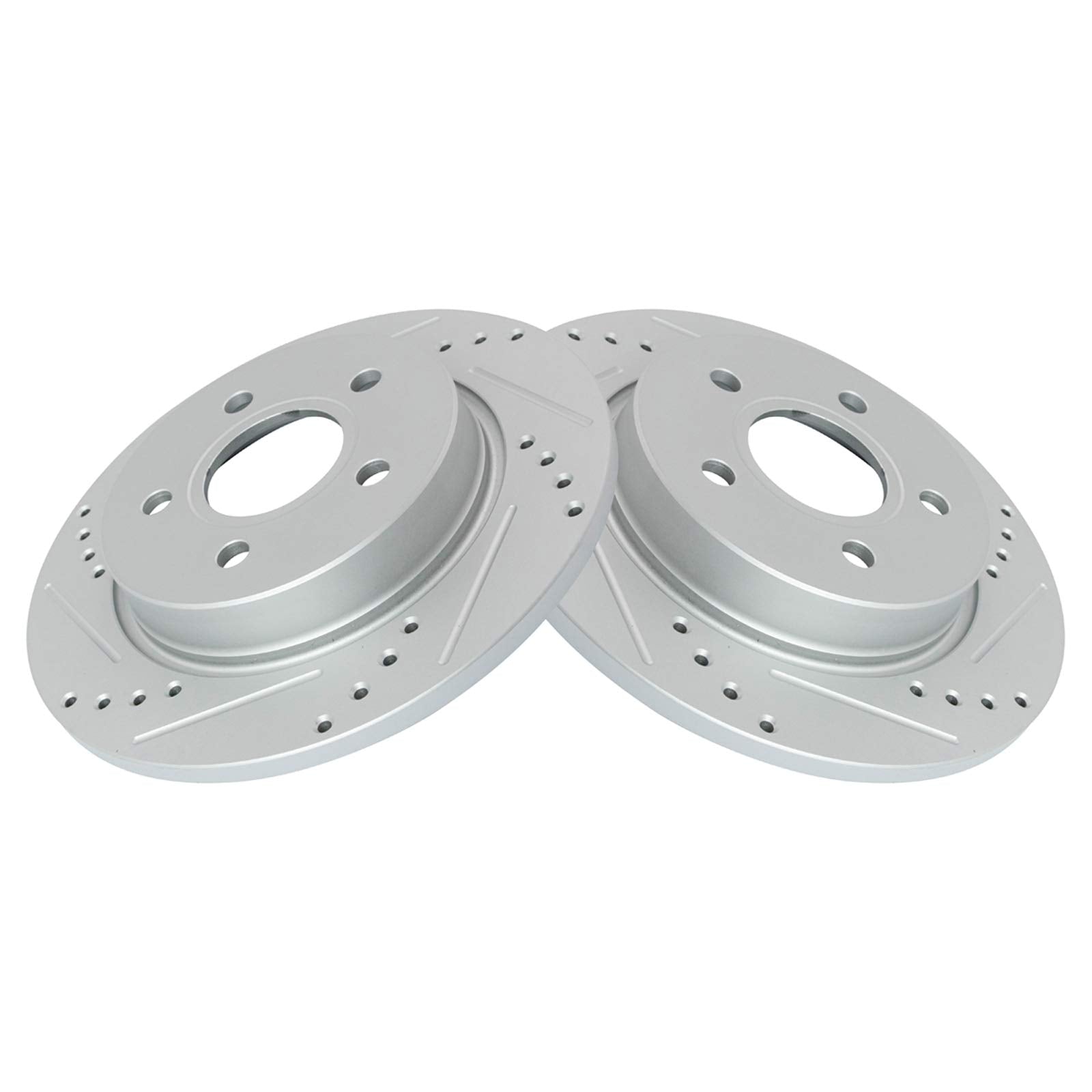 Trq Brake Rotors Set Performance Premium G-Coated Slotted X Drilled Rear Driver & Passenger Side Compatible With 2012-2018 Ford