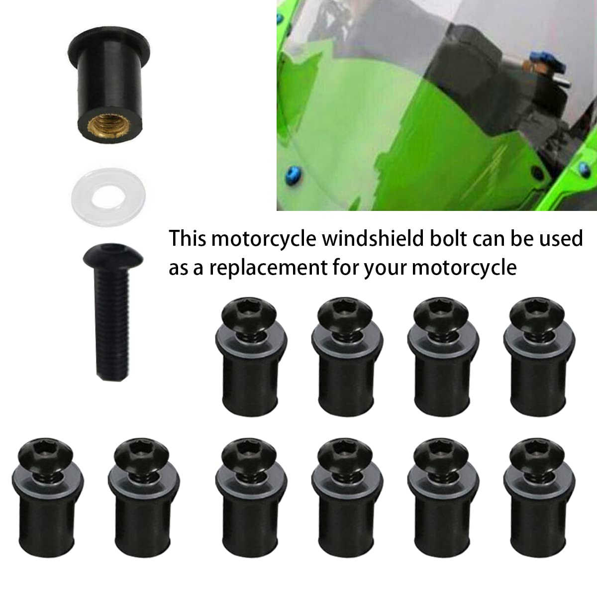 10Pcs Motorcycle Windshield Bolts Screws Kit, Aluminum Alloy Motorbike Windscreen Body Mounting Bolts Nuts, Compatible With Moto