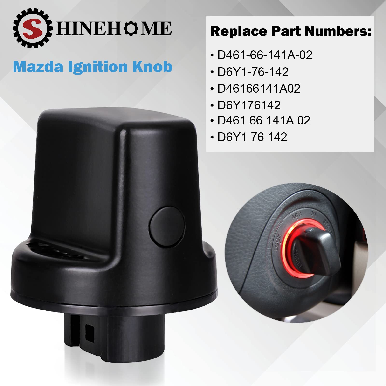 SHINEHOME Ignition Key Knob Push Turn Switch for Mazda CX-9, CX-7, 6 | Black, ABS Material, Model D461-66-141A-02,