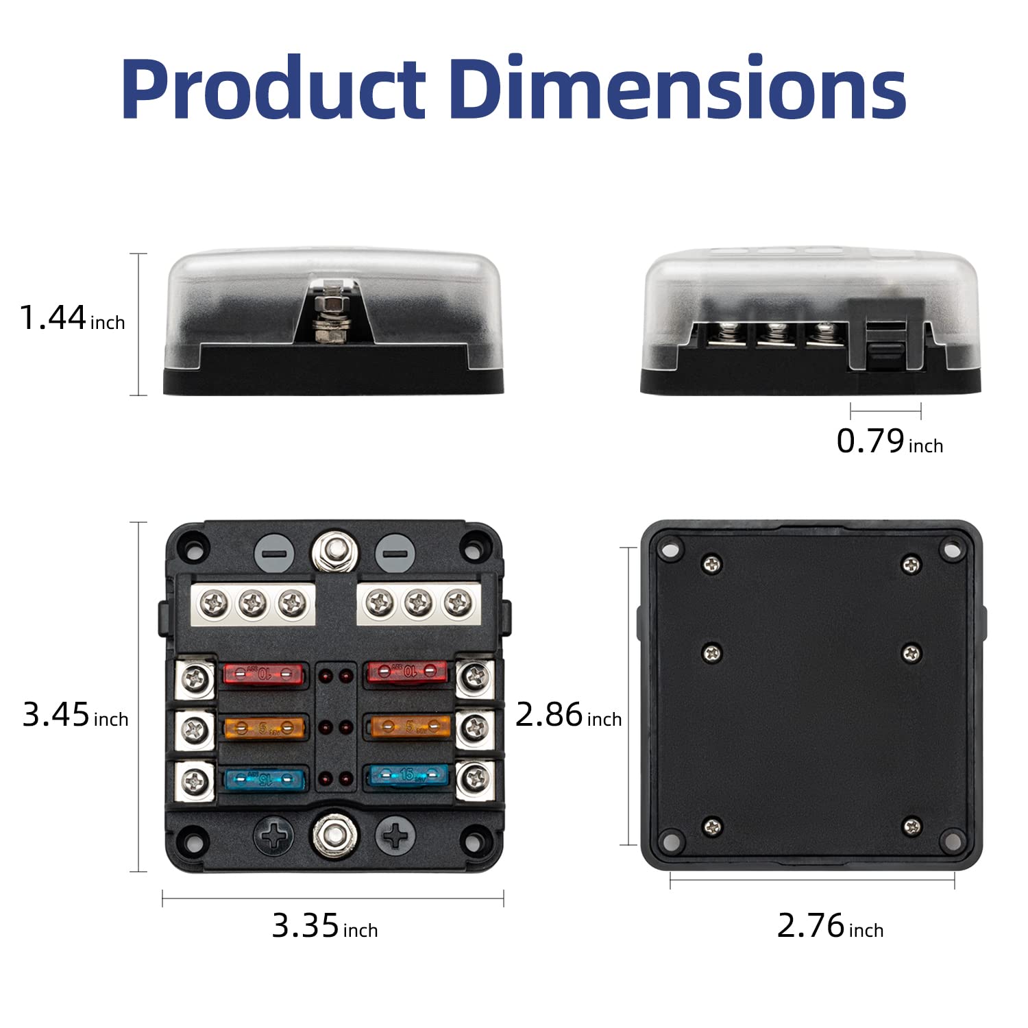 Knfrxo 6 Way Fuse Block, 12 Volt Waterproof Boat Fuse Panel With Led Warning Indicator Damp-Proof Cover, Compatible With Car Motorcycle Rv Truck Marine Golf Cart, Dc 12-24V, 12 Pcs Fuse Included
