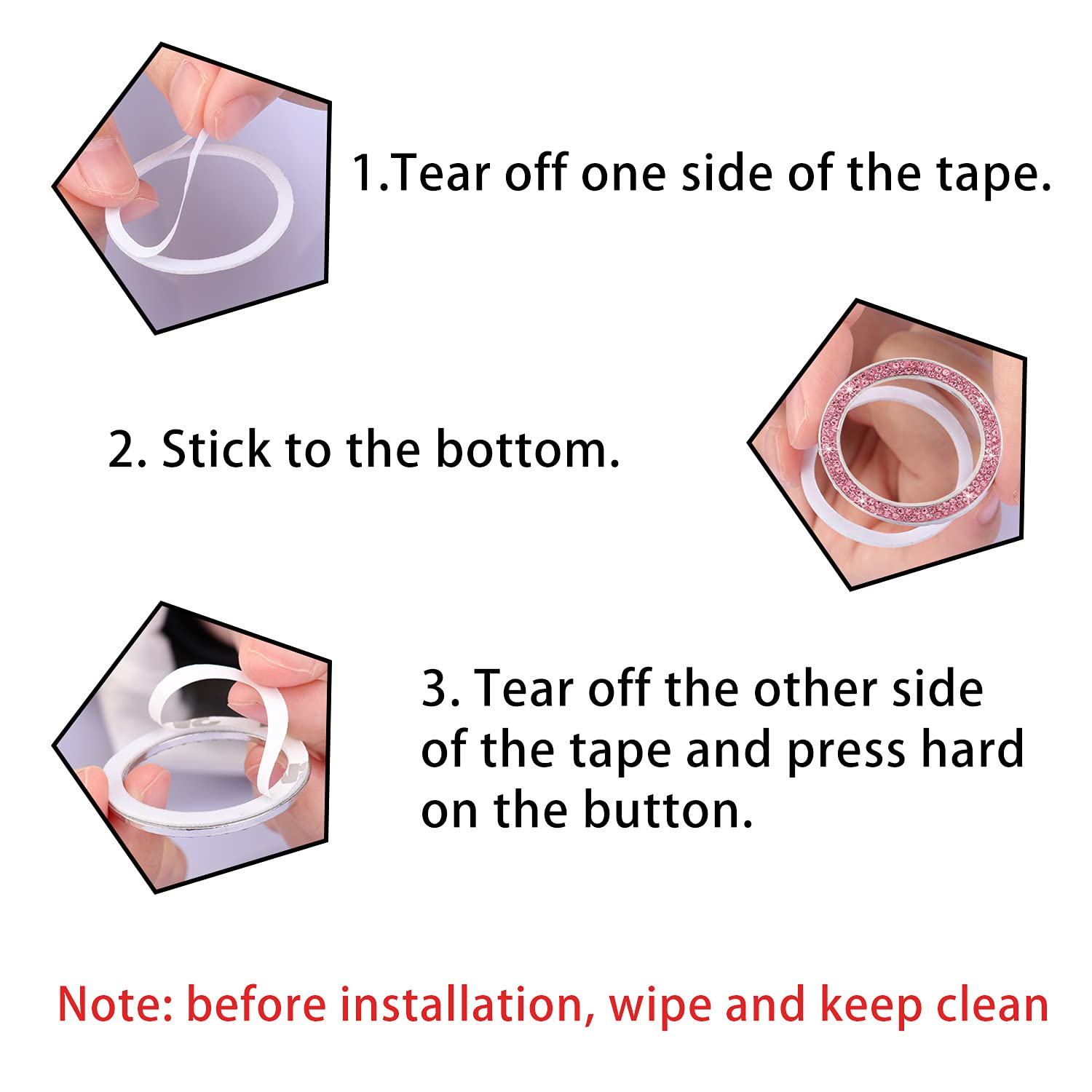 Livtee 2 Pcs Crystal Double Rhinestone Car Engine Start Stop Decoration Ring, Bling Car Interior Accessories For Women, Push To Start Button Cover/Sticker, Key Ignition & Knob Bling Ring, Pink