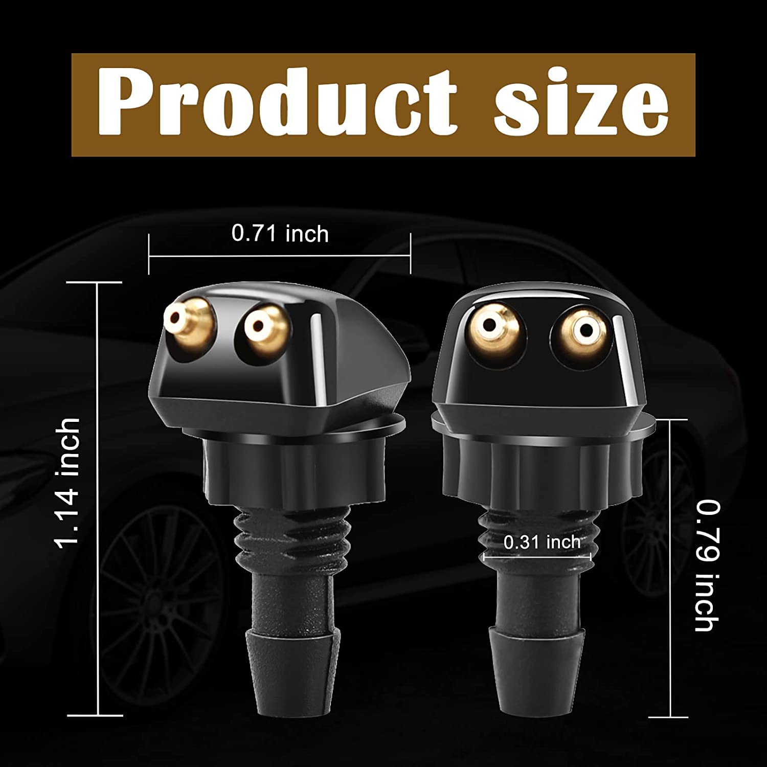 Jeseny 4 Pcs 8Mm 9Mm Front Windshield Washer Nozzle Sprayer Spurter Straight Pillar Truck Automotive Hood 4 Holes Compatible For Ford Honda Chrysler Subaru Bmw Buick Chevrolet Dodge (Black)