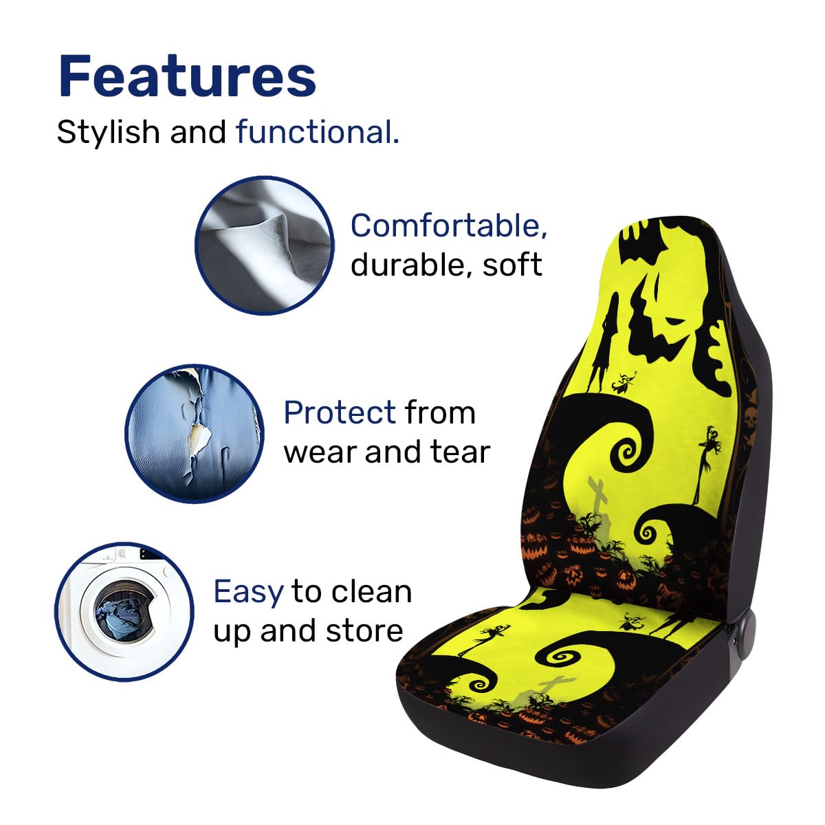 GENANY Horror Nightmare Skellington 2 Front Car Seat Covers for Car Truck Sedan SUV, Christmas Car Gifts, Durable Automotive Sea
