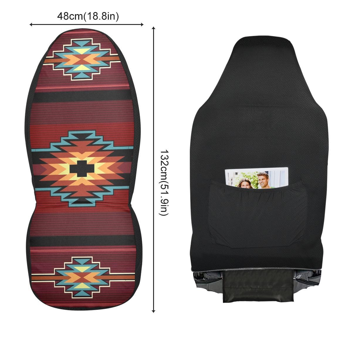 LONSANT Native American Tribal Car Seat Covers Set of 2,Southwest Native Aztec Red Print Navajo Design Universal Auto Front Seat