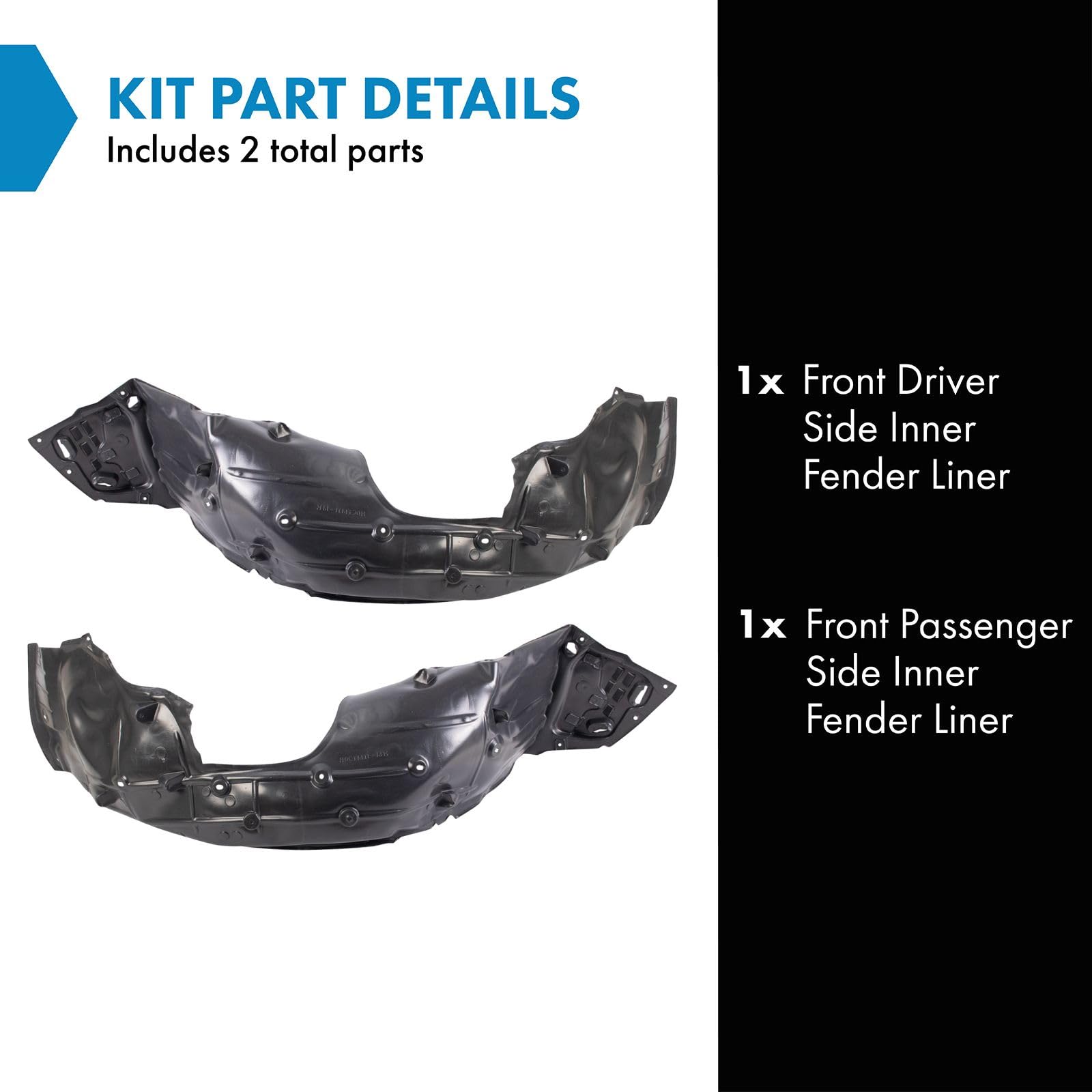 Trq Front Inner Fender Liner Set Compatible With 2019-2021 Honda Civic Ho1248186 Ho1249186