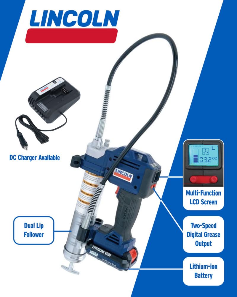 Lincoln 1882 Powerluber 20 Volt Battery Powered Grease Gun With 36'' Hose For Automotive, Agricultural, And Industrial Equipment