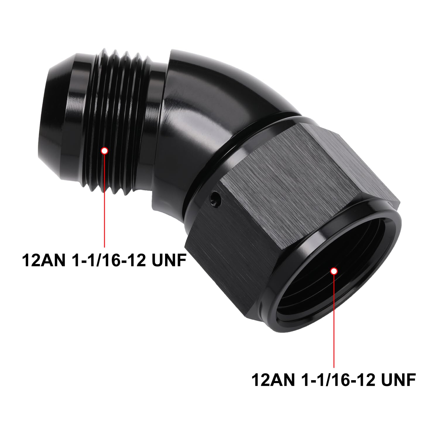 Podavelle 45 Degree 12An Male To 12An Female Swivel Full Flow Fitting Adapter Coupler Aluminum Black