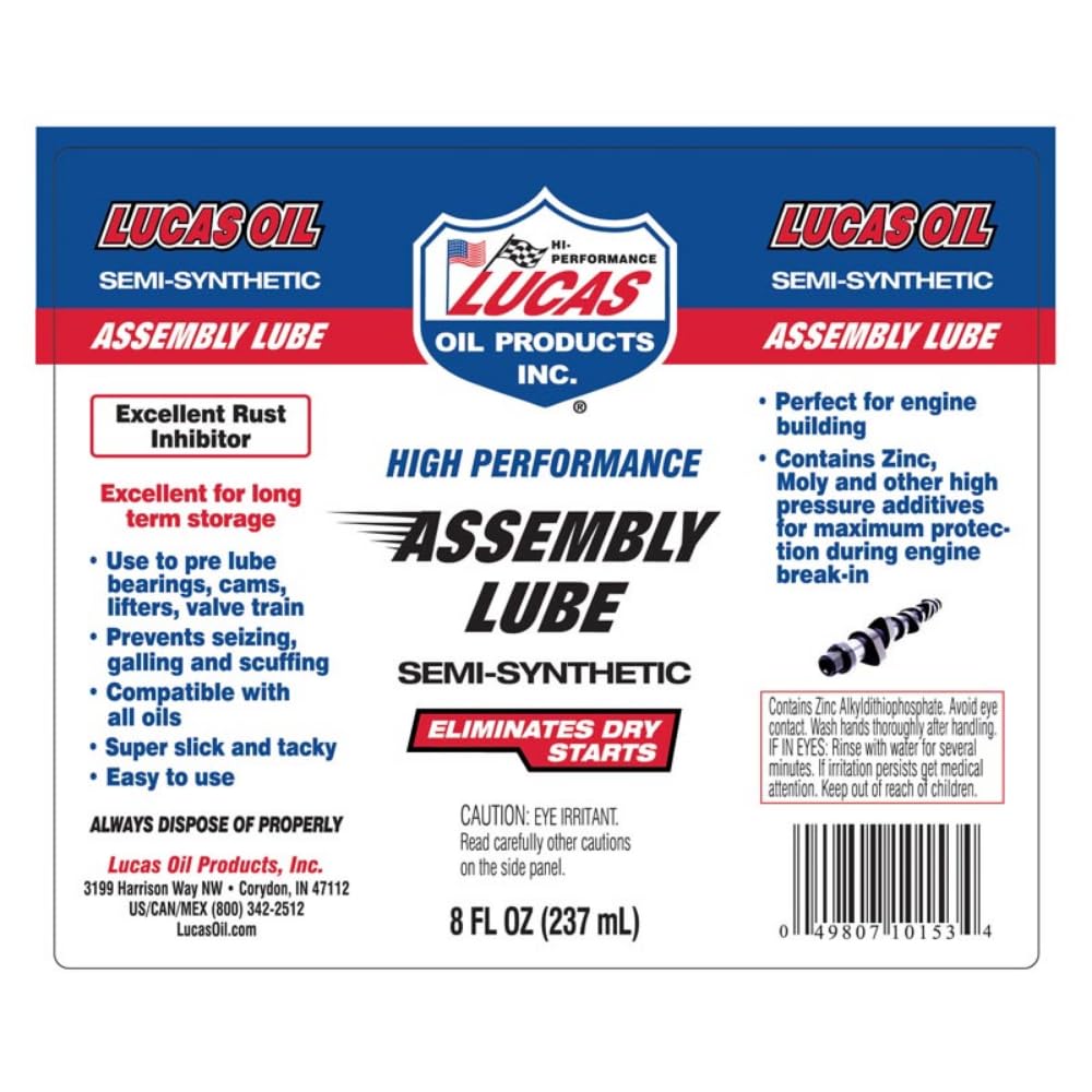 Lucas Oil 10153 High Performance Semi-Synthetic Assembly Lube - 8 Ounce (Pack Of 12)