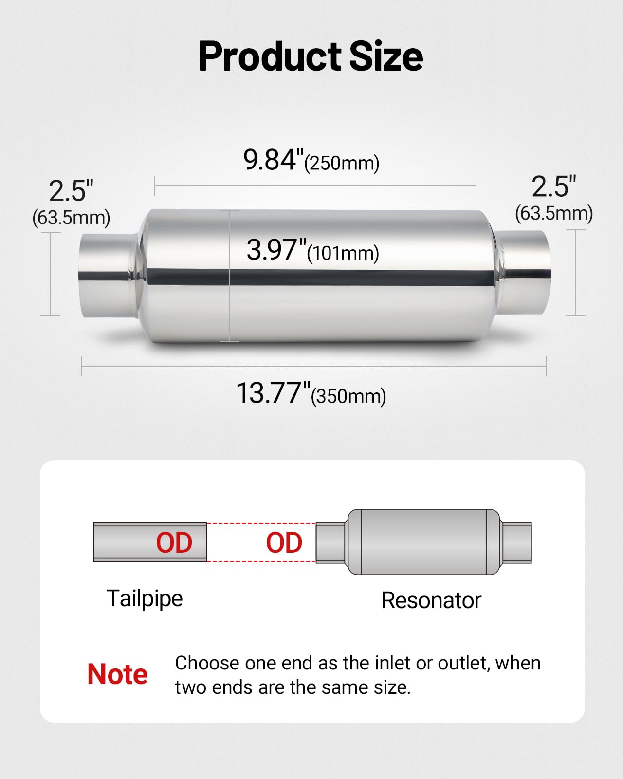 Evil Energy 2.5'' Resonator Muffler Stainless Steel (2.5 Inch Inlet/Outlet, 13.8'' Length)