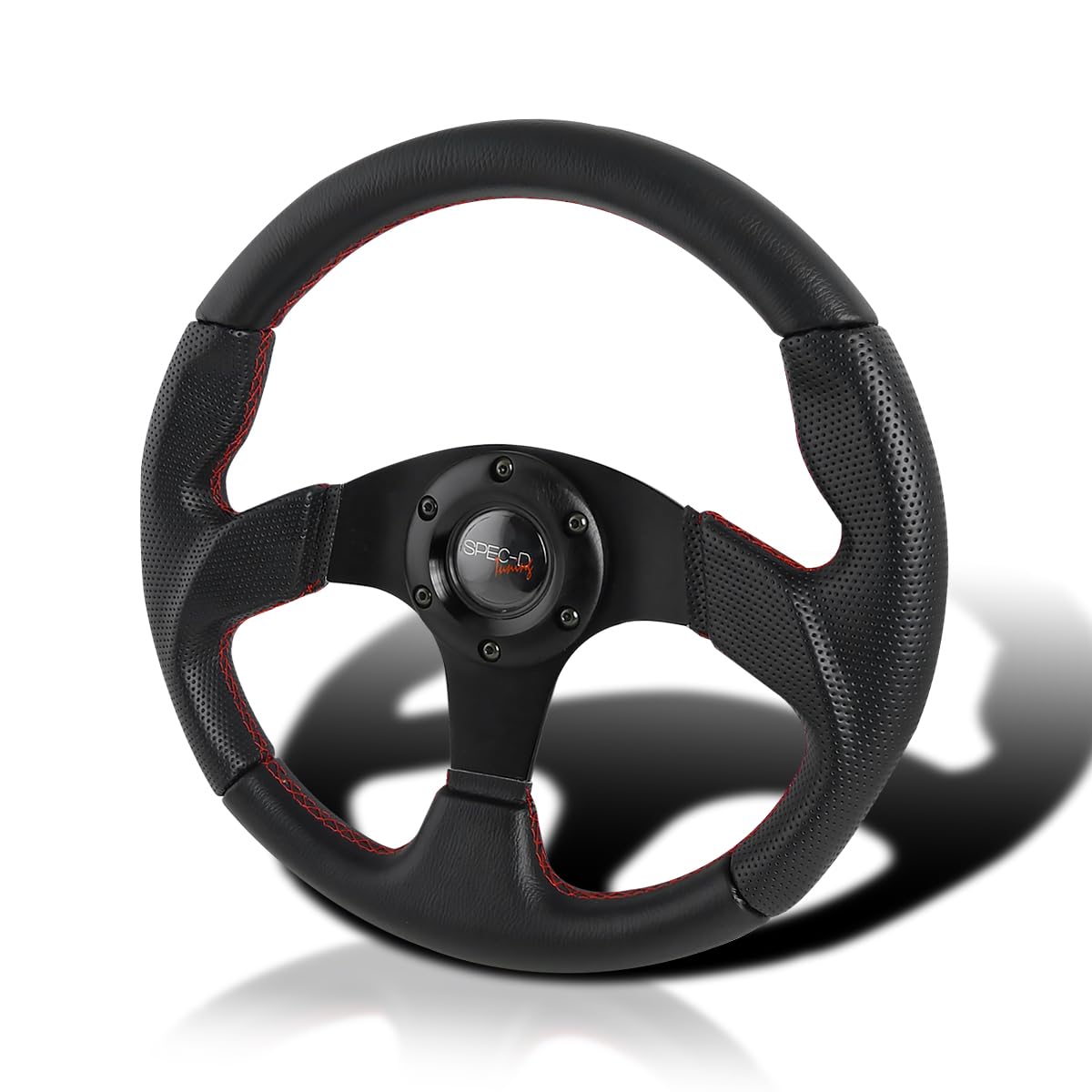 Spec-D Tuning Universal 320mm Racing Steering Wheel JDM Black Leather with Red Stitching