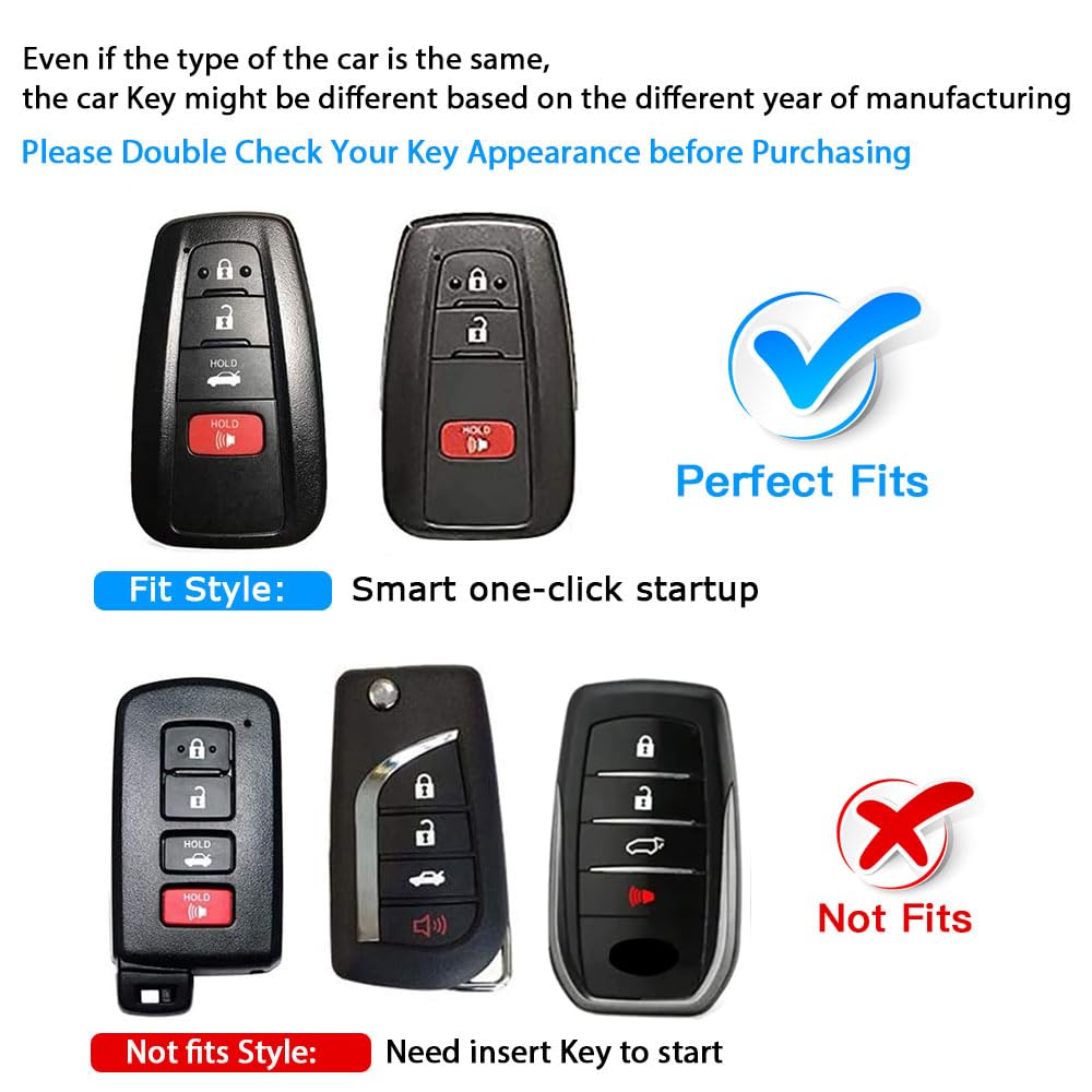 Qbuc For Toyota Key Fob Cover With Keychain Premium Tpu Key Fob Case Suitable For 2018-2024 Highlander Rav4 Camry Avalon C-Hr Corolla Gt86 (Style 2-Blue)