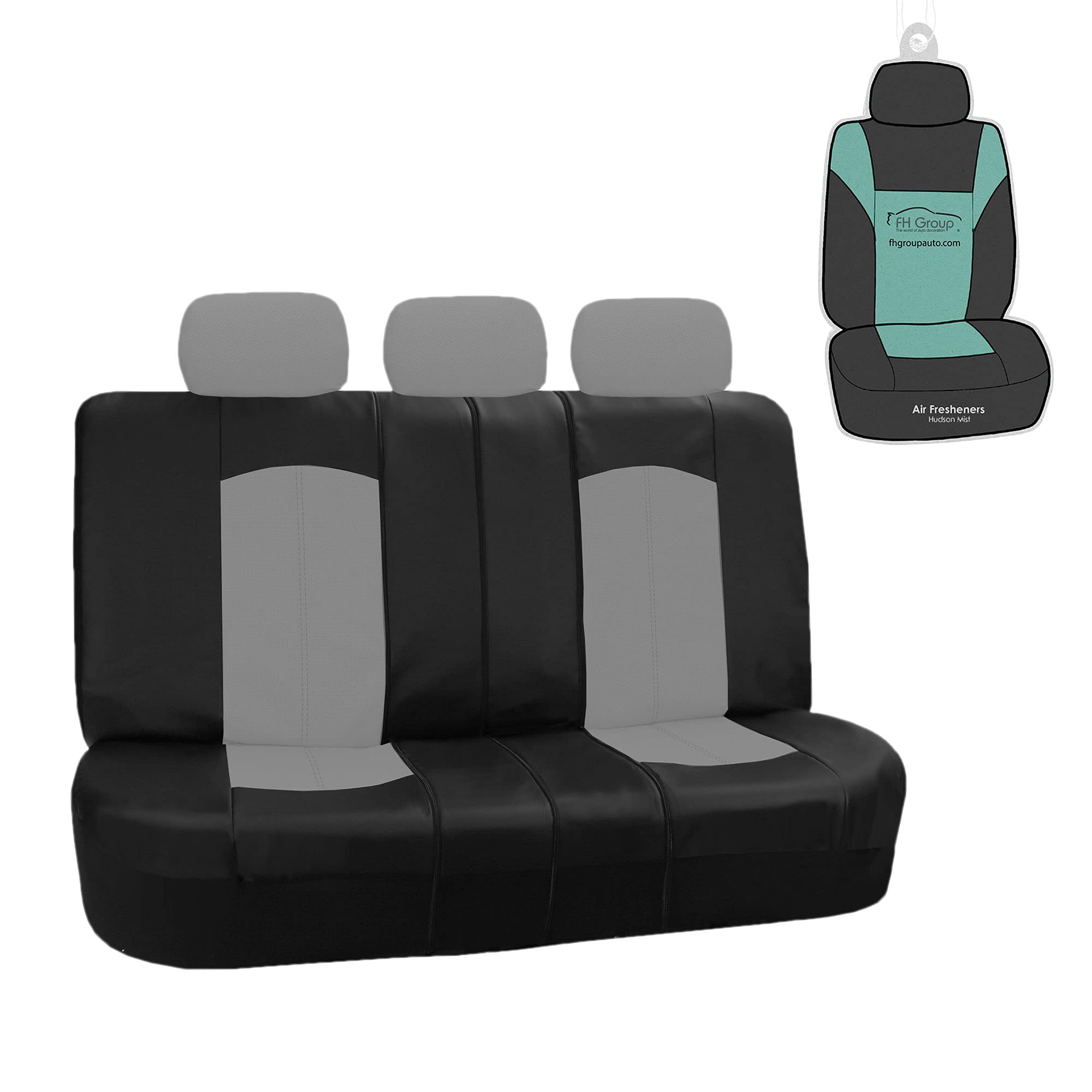 FH Group Highest Grade Faux Leather Split Bench Seat Cover, Rear Set - Universal Fit for Cars Trucks & SUVs (Gray/Black) PU00801