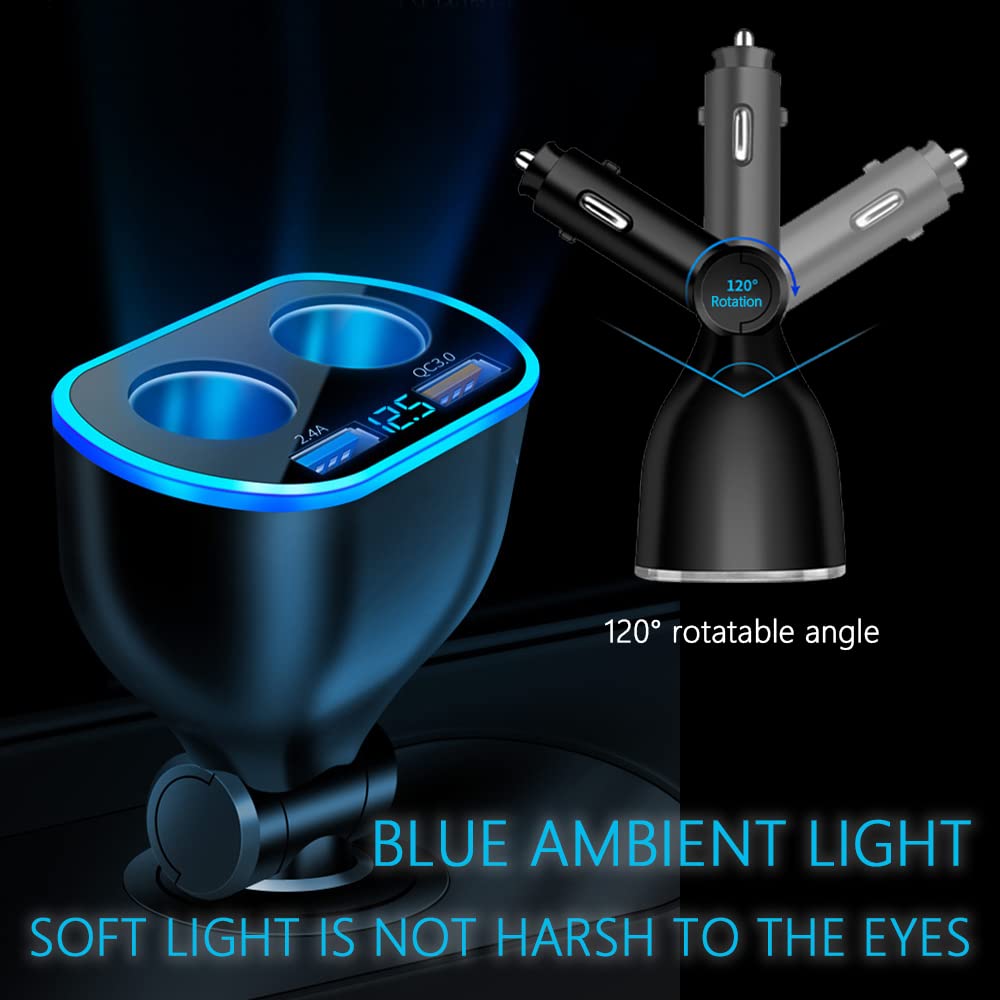 2024 New Upgrade 4 Port Cigarette Lighter Splitter,2.4A&Qc3.0 Super Fast Car Charger With Dual Cigarette Lighter Plug With Led V
