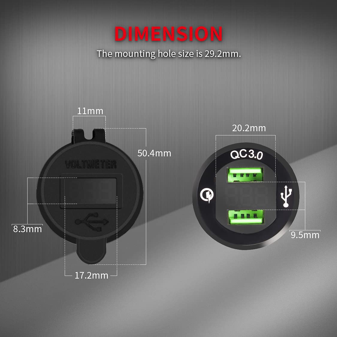 Daiertek Quick Charge 3.0 Usb Charger Socket Car Aluminum Waterproof Dual Power Outlet Fast Charger With Blue Led Voltmeter & Wire 10A Fuse For 12Vdc/24Vdc Automotive Boat Marine Atv Truck