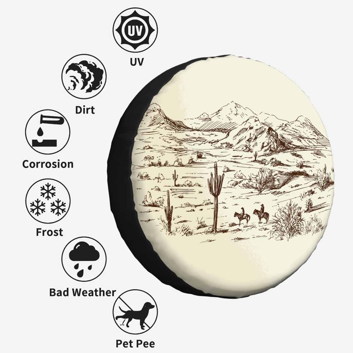Cowboys Spare Tire Cover Wild West Desert Horse Riding Animal Cactus Lanscape Prairie Hill Wheel Covers for RV Tires Camper Tire