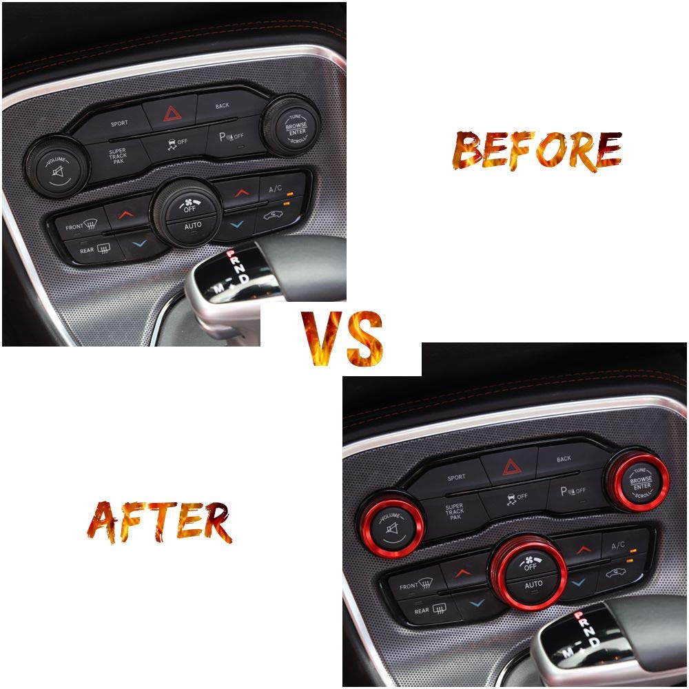 Voodonala Air Conditioner Switch Cd Button Knob For Dodge Challenger Charger Chrysler 300 300S 2015-2019, For Ram 2013-2018 (Aluminum Alloy Red)