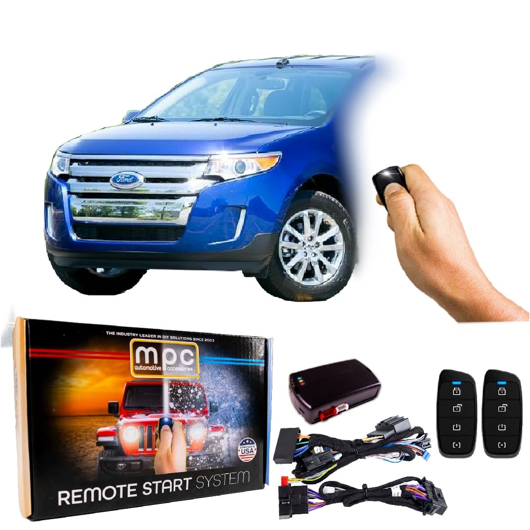 MPC 4-Button Remote Starter Compatible with 2011-2014 Ford Edge - T-Harness - Includes (2) 4-Button Extended Range Remotes - Up 