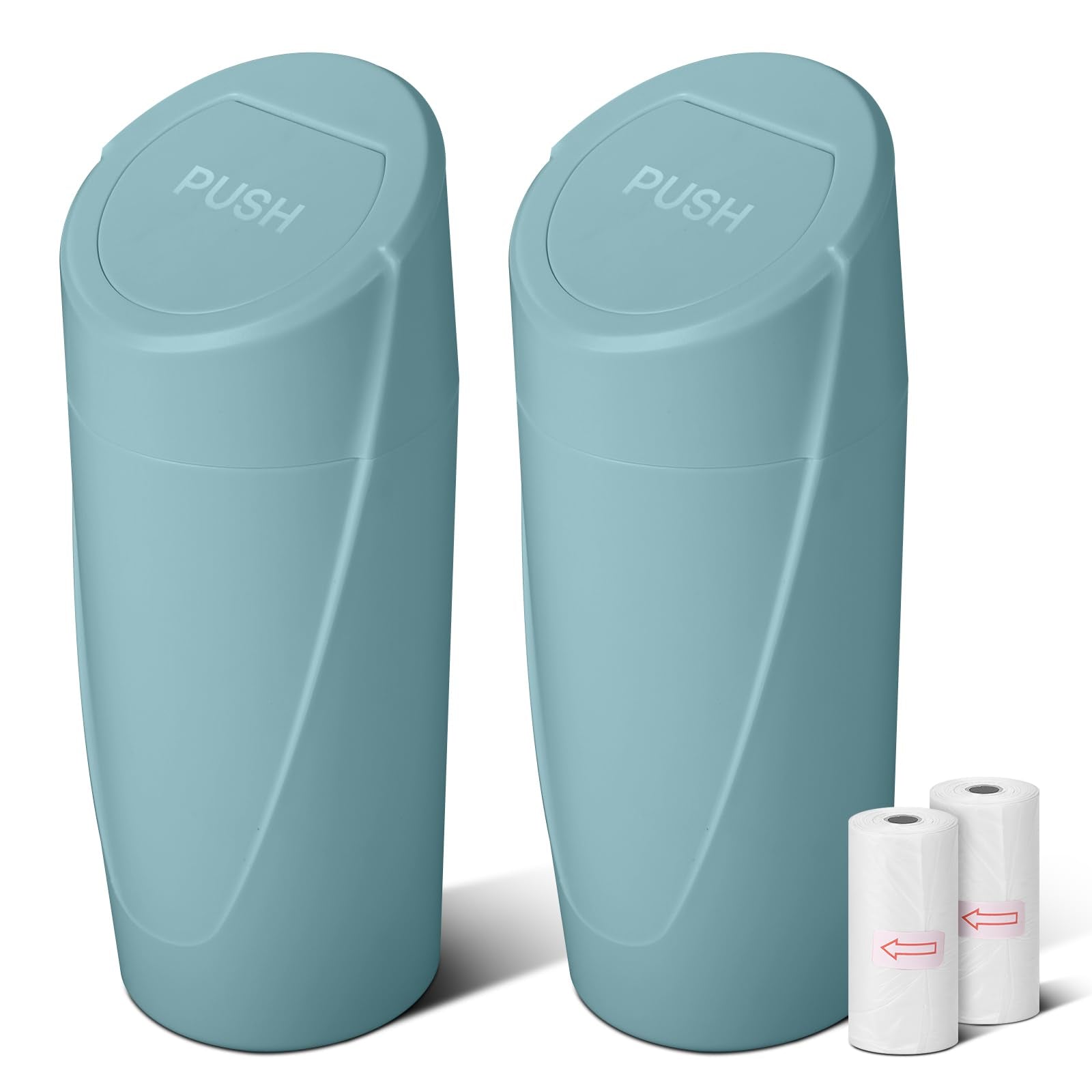 Car Trash Can Bin With Lid-2 Packs Car Garbage Can Cup Holder-Dark Green Mini Leakproof Vehicle Trash Garbage Can Bin With 40Pcs