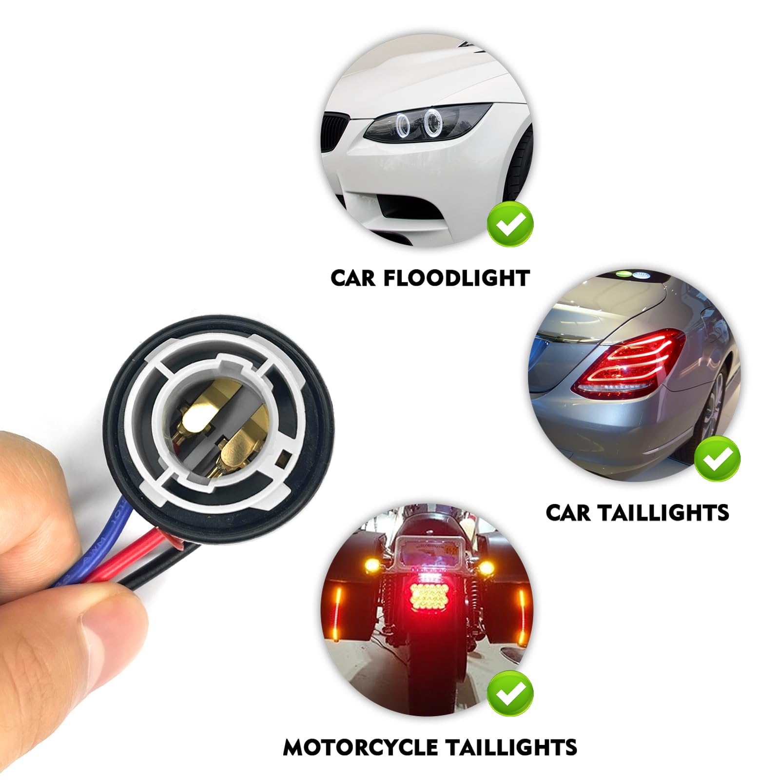 Tobenbone 1157 LED Bulb Socket Holder, Waterproof Turn Signal Tail Light Brake Light Base Plug Connector, Backup Light Pre-Wired