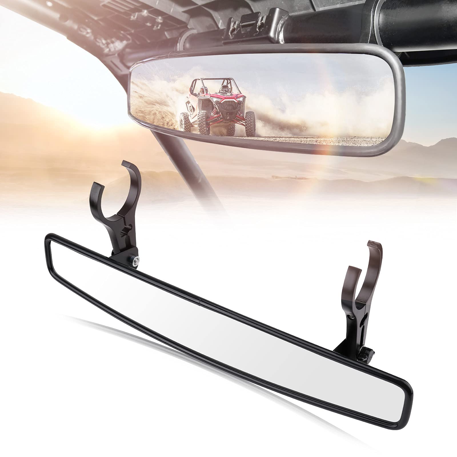 Kemimoto 17 Utv Rear View Center Mirror, Utv Race Mirror With 3/4 1.75 Or 2 Clamps Compatible With Polaris Rzr, Pioneer, Can-Am Commander Maverick, Talon 1000R 1000X, Mule
