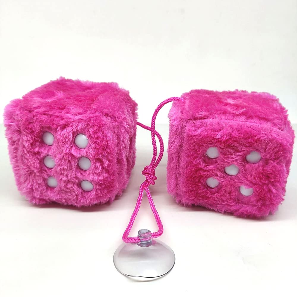 Fuzzy Plush Dice For Car Mirror, Pair Of Retro 3    White Dice With Black Dots For Car Interior Hanging Ornament Decoration
