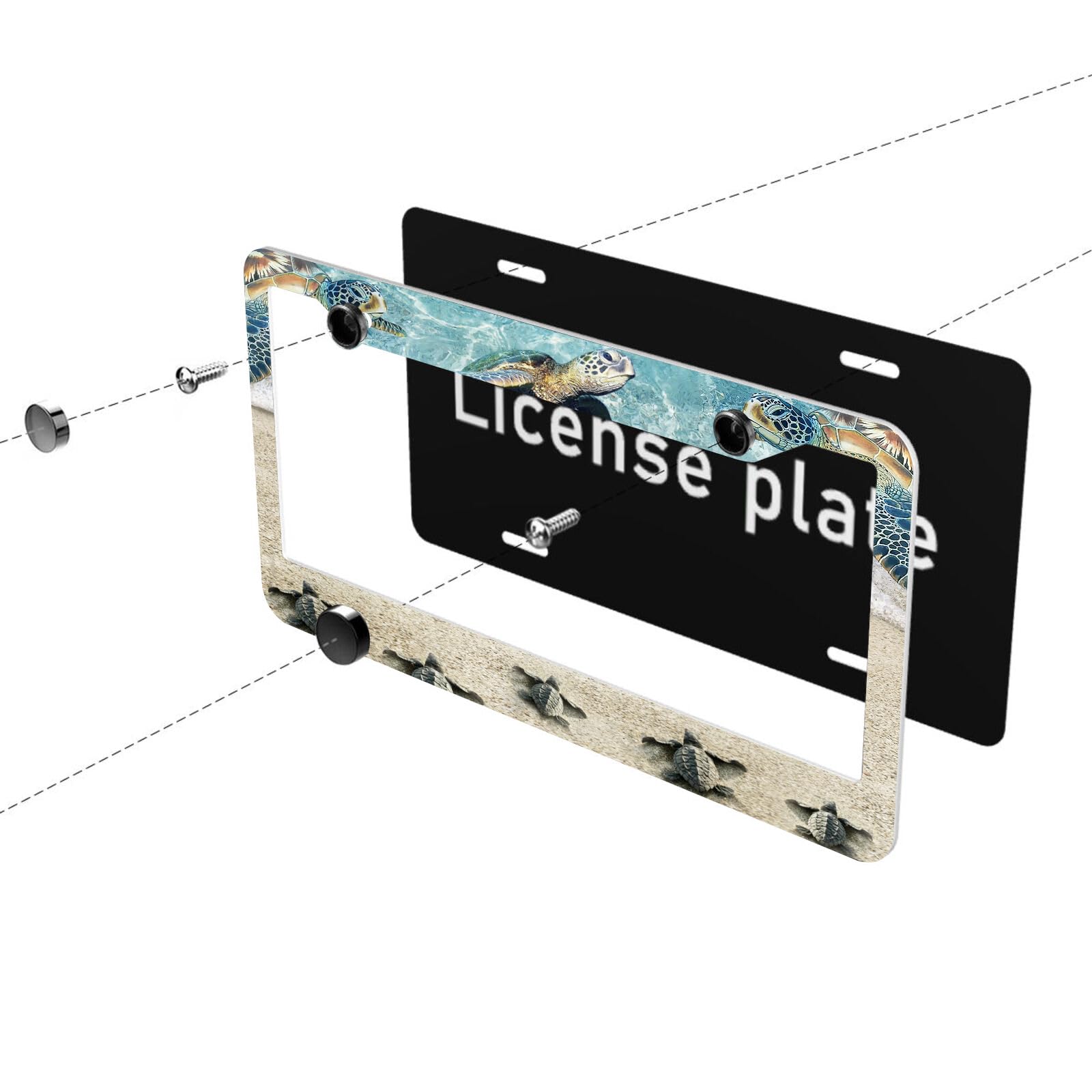 Sea Turtle License Plate Frames Beach License Plate Holder Covers Ocean Vacation Caming Hiking Car Tag With 2 Holes Screws